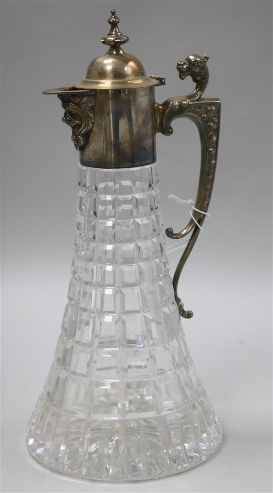 A 1980s silver mounted cut glass claret jug, Roberts & Belk, Sheffield, 1986, 21cm.